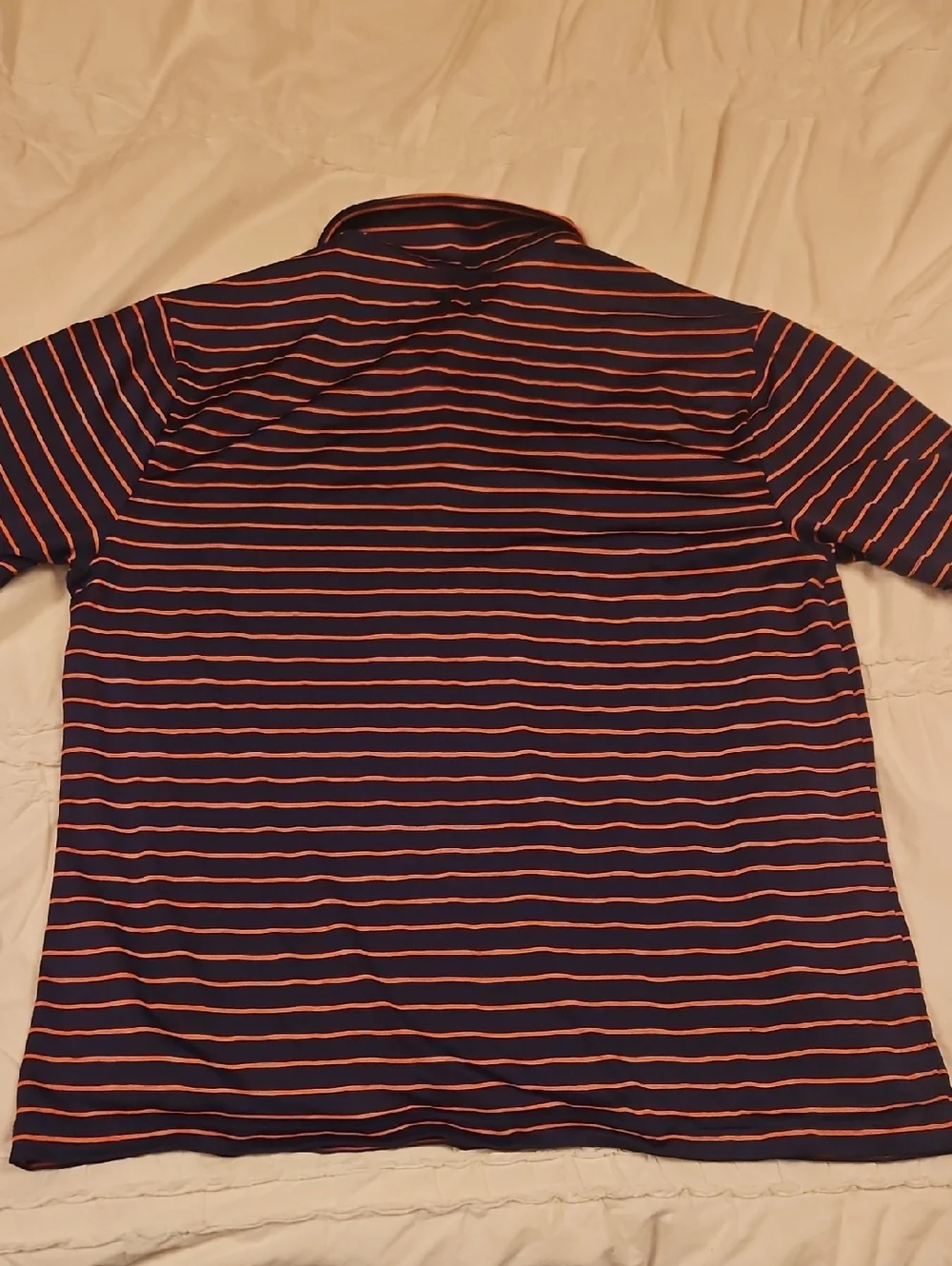 Under Armour Men's Navy Polo with Coral Stripes Lg - Picture 3 of 3